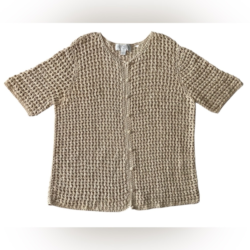 CASUAL CORNER ANNEX WOMAN Ramie/Cotton Crocheted Cardigan Short Slv Beige SZ X